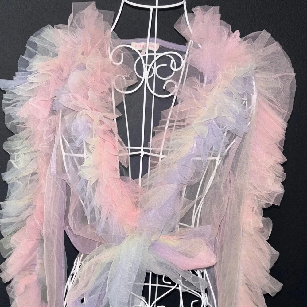 Pastel Pink Tulle Ruffle Wrap - Picture 8 of 8